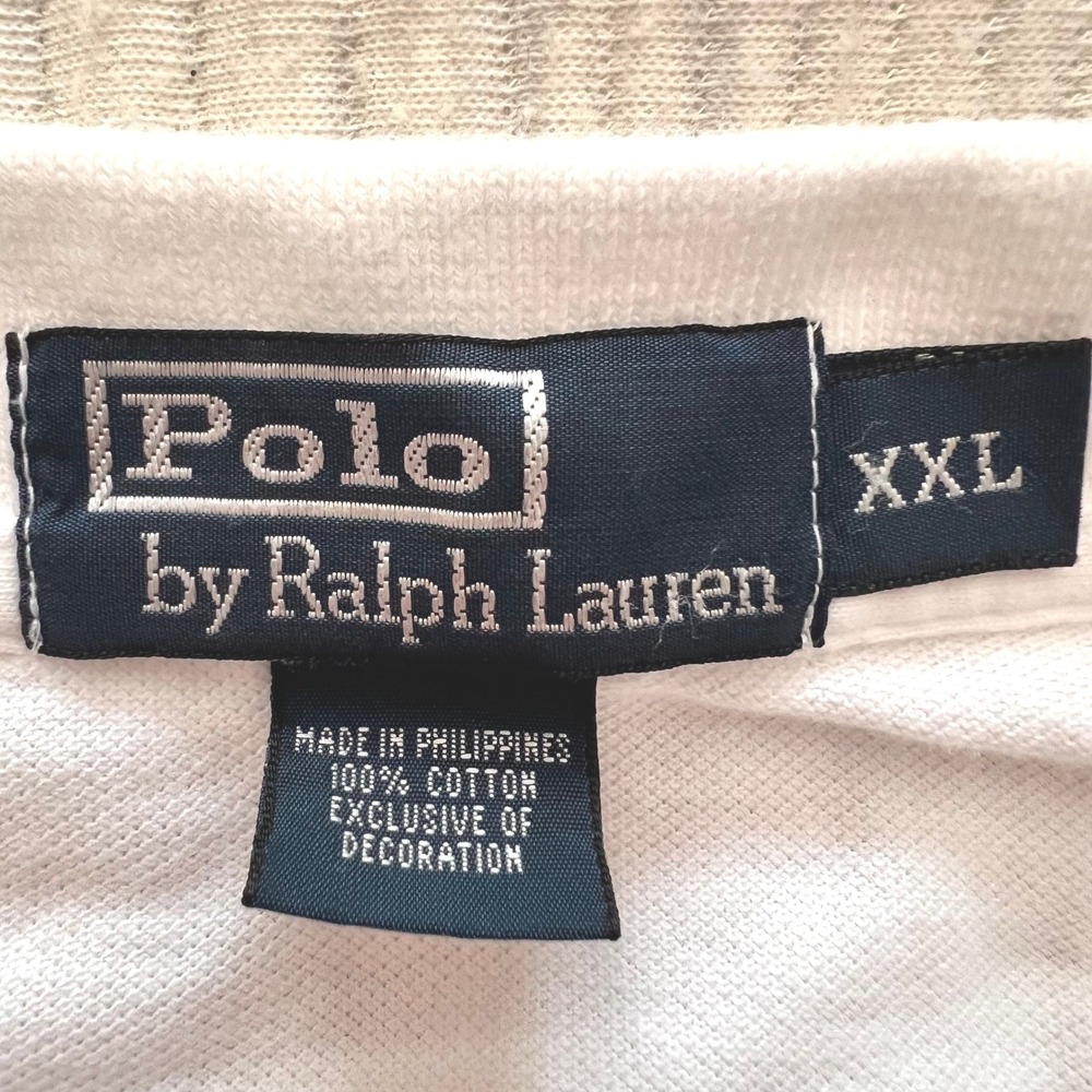 Polo Ralph Lauren Mens XXL White Short Sleeve Pique Cotton Polo Shirt Navy Pony - Picture 3 of 10